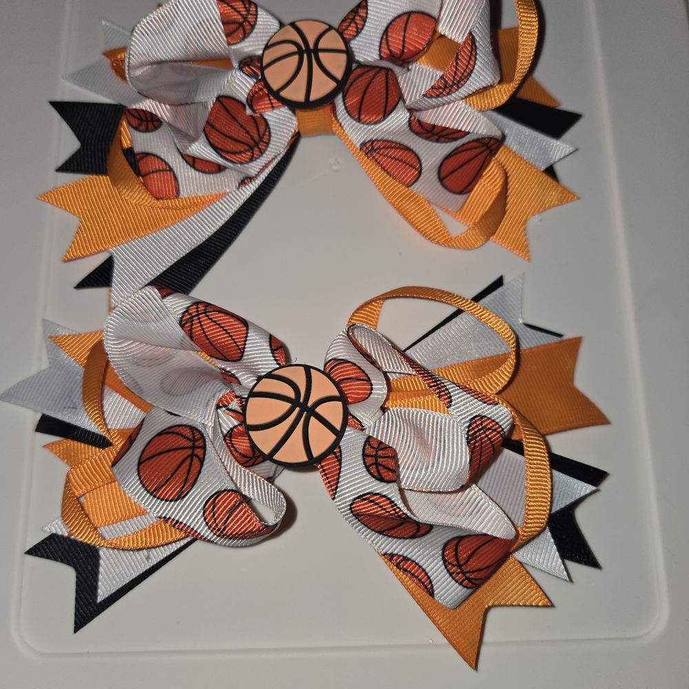 NWOT - 2/SET - Orange and Black Basketball Hair Bows for Kids w/alligator Clip